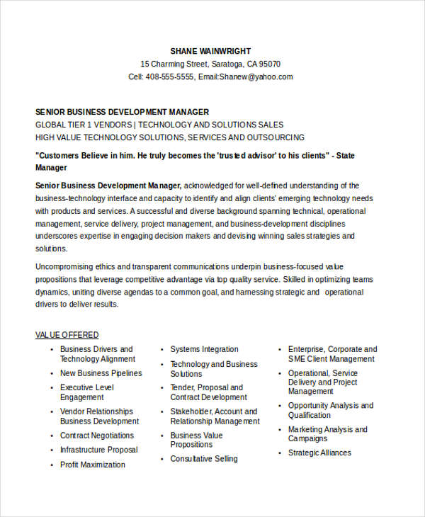 Senior Business Development Manager Resume Senior Business Development Manager Resume