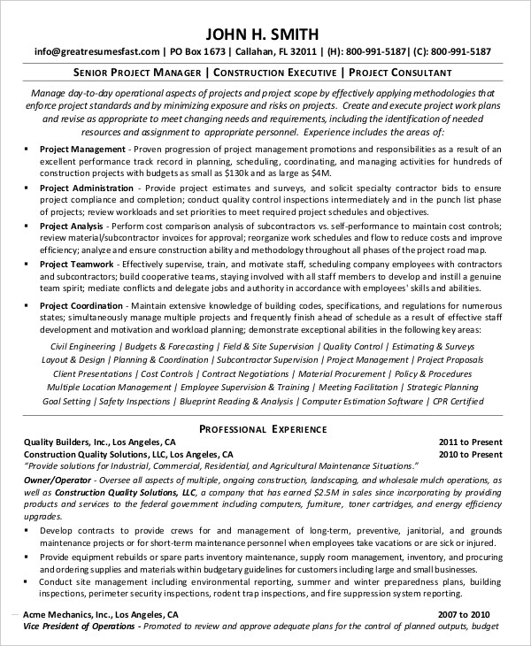 Senior Project Management Resume Senior Project Management Resume