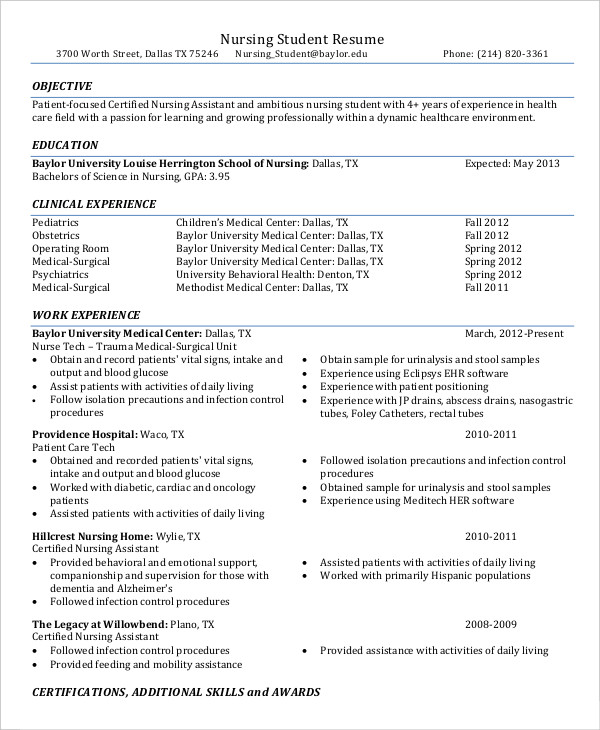 Student Nurse Resume Student Nurse Resume