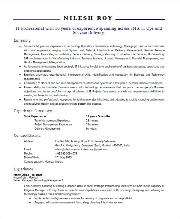 Technical Manager Resume Technical Manager Resume
