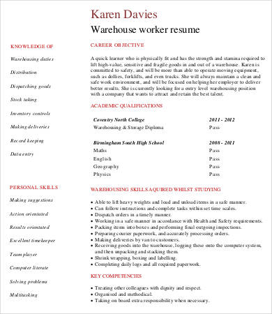 Temporary Warehouse Worker Resume Temporary Warehouse Worker Resume