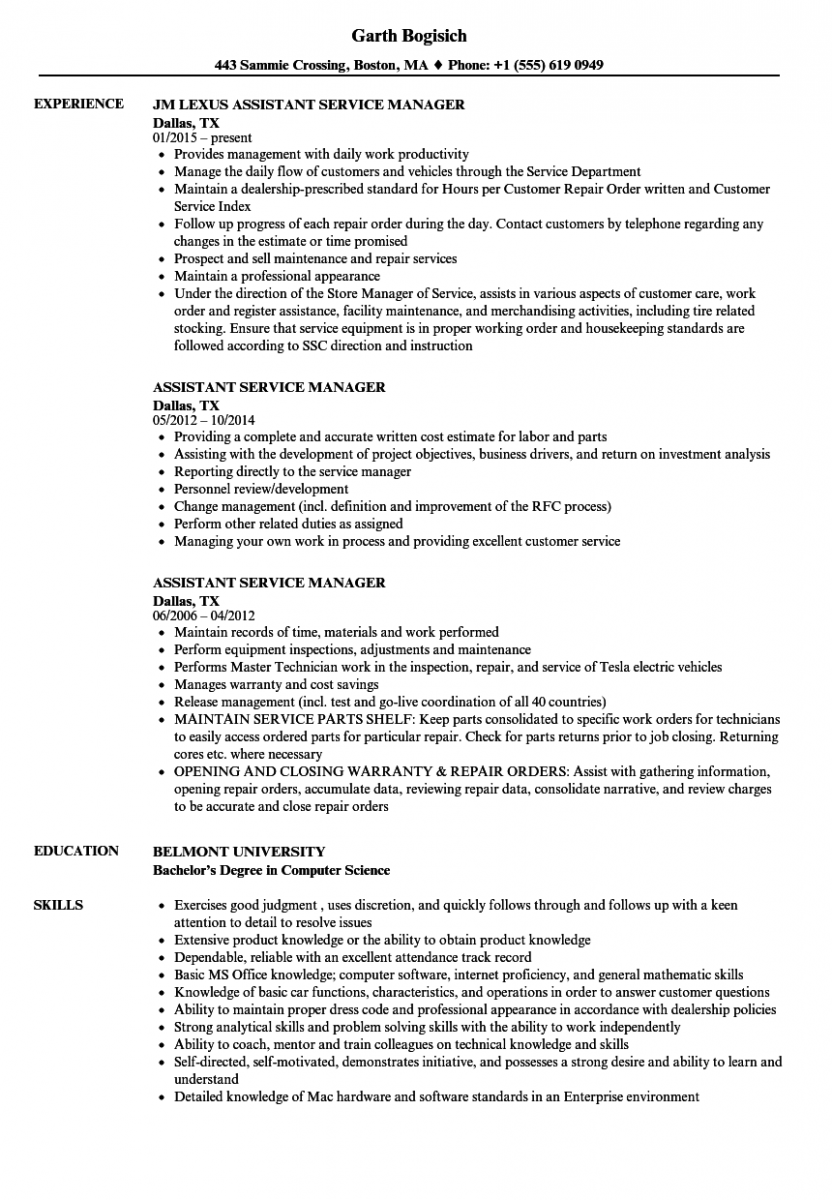 assistant service manager resume sample assistant service manager resume sample