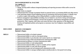 budget analysis resume sample