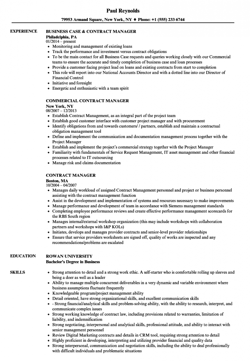 contract manager resume sample contract manager resume sample