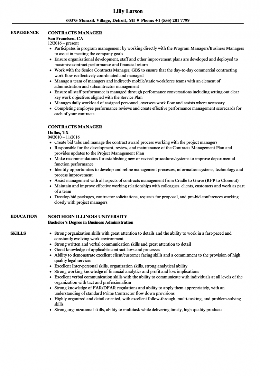 contracts manager resume sample contracts manager resume sample