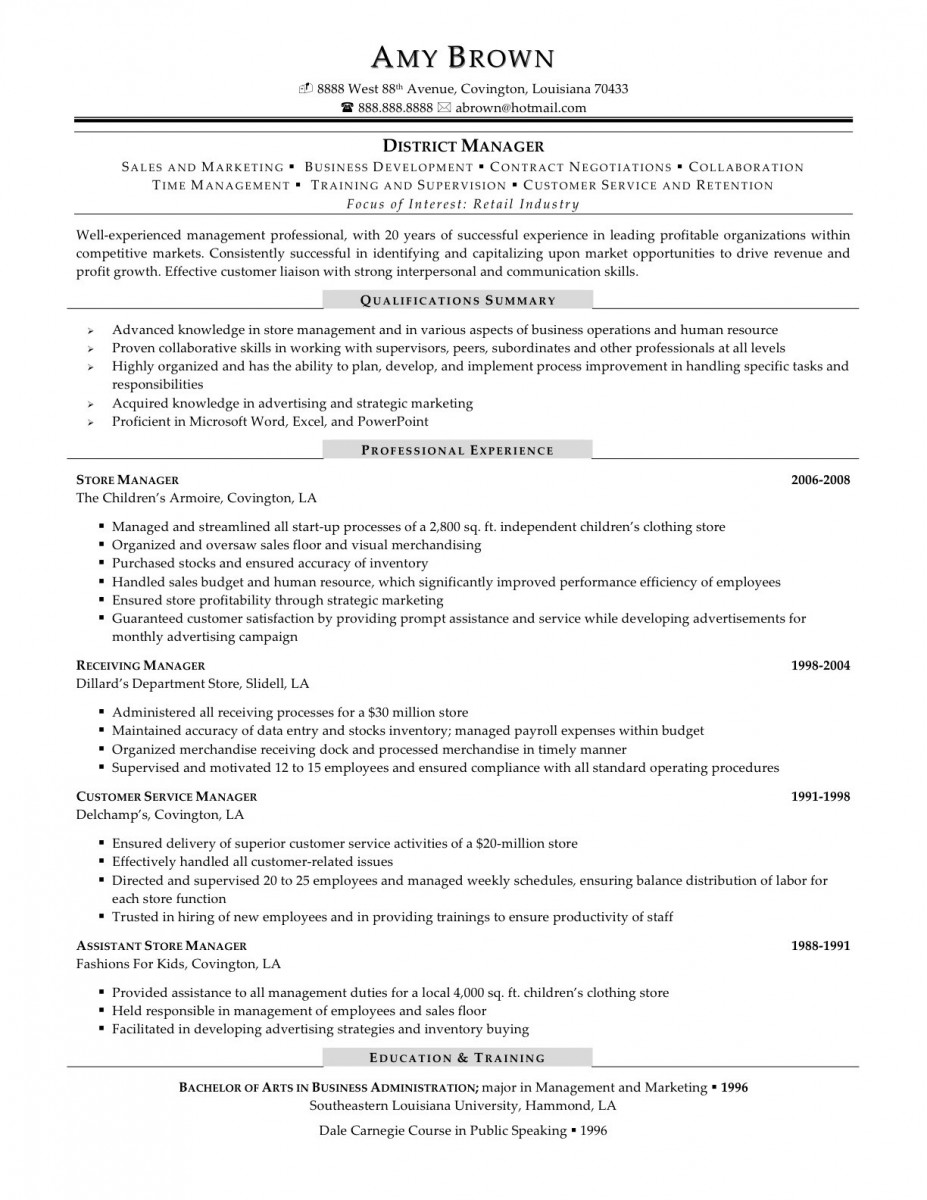 district manager resumes district manager resumes