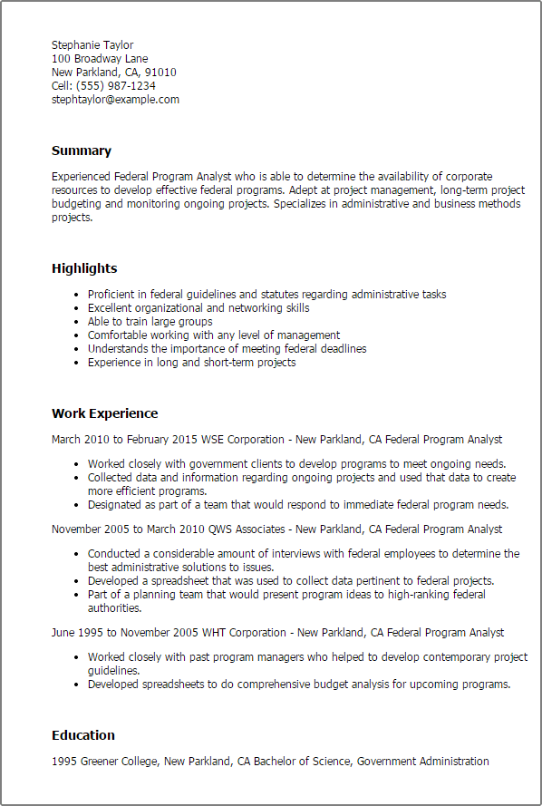 federal program analyst federal program analyst