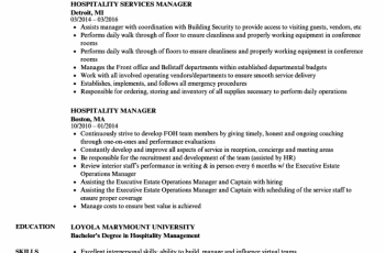 hospitality manager resume sample