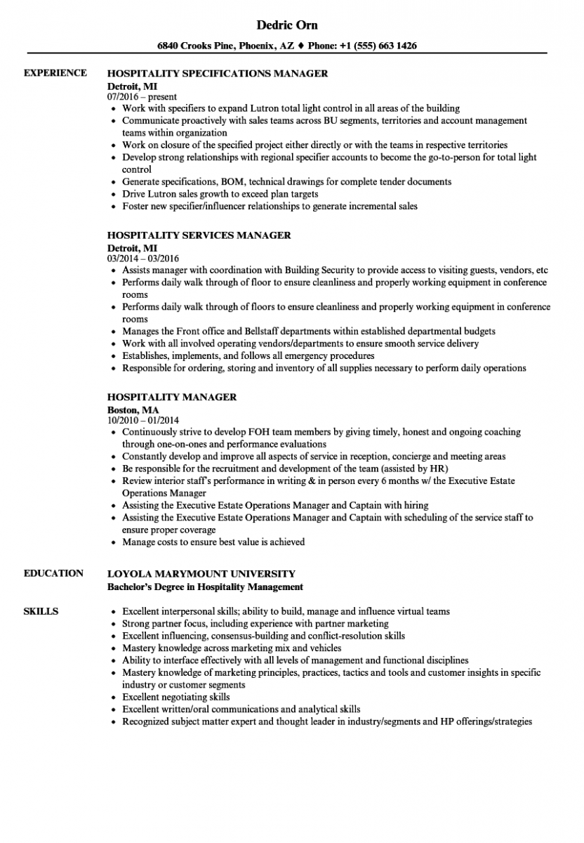 hospitality manager resume sample hospitality manager resume sample