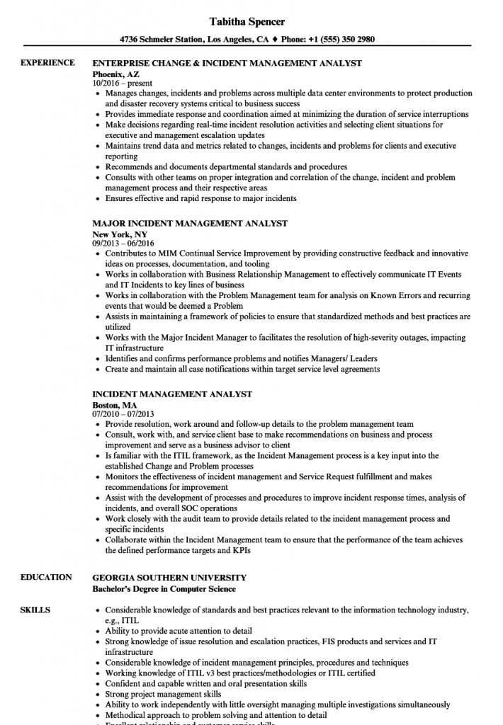 incident management analyst resume samples incident management analyst resume samples