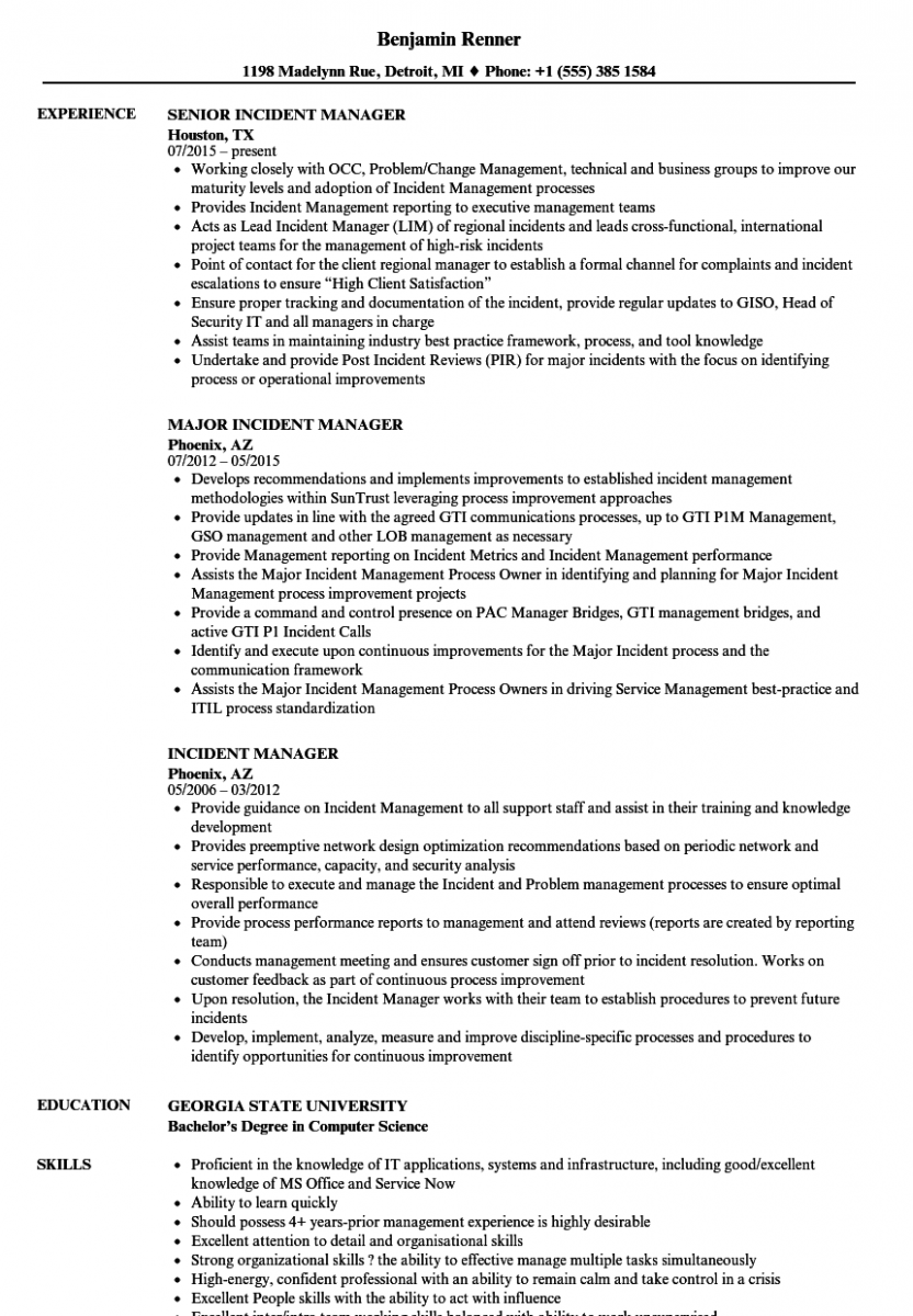 incident manager resume sample incident manager resume sample