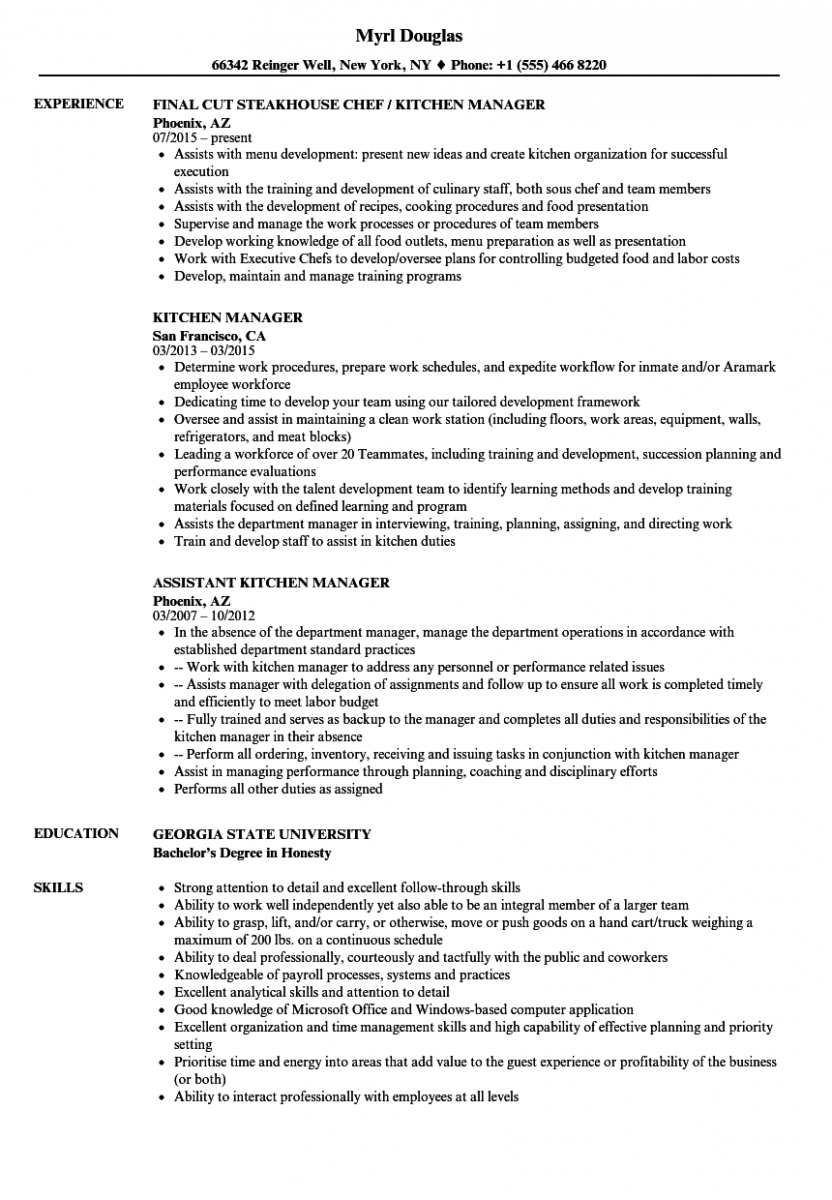 kitchen manager resume sample kitchen manager resume sample