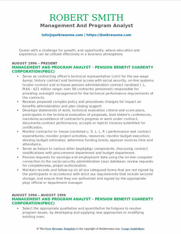 management and program analyst template management and program analyst template