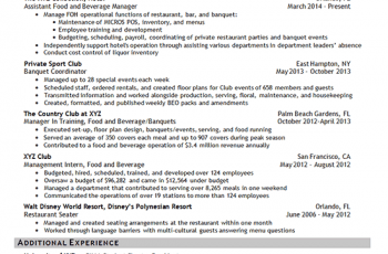 manager hotel resume