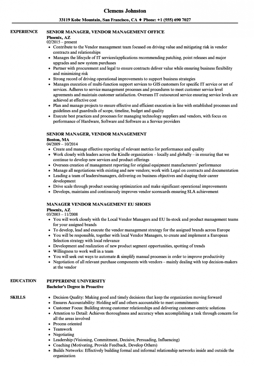 manager vendor management resume sample manager vendor management resume sample