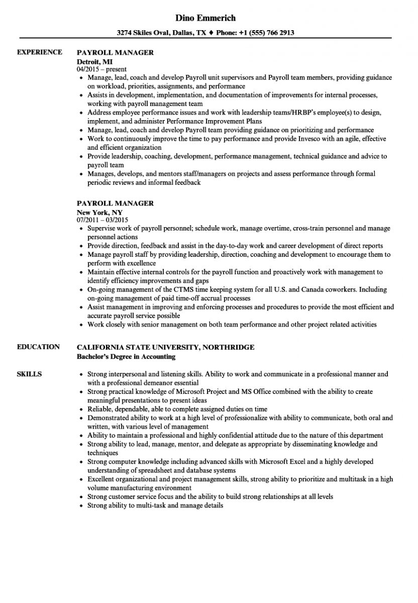 payroll manager resume sample payroll manager resume sample