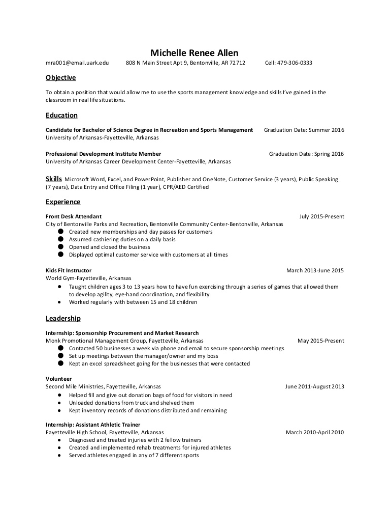 sports management resume sports management resume