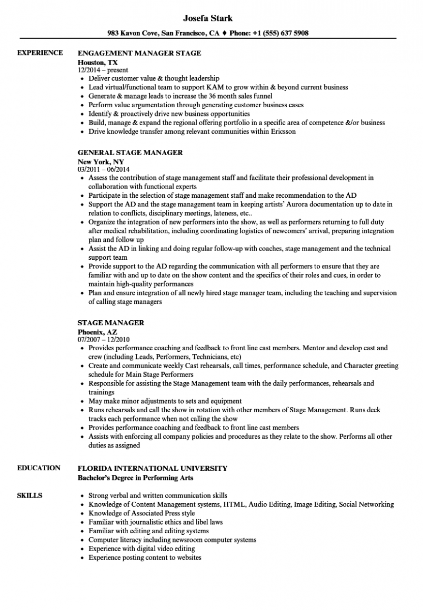 stage manager resume sample stage manager resume sample