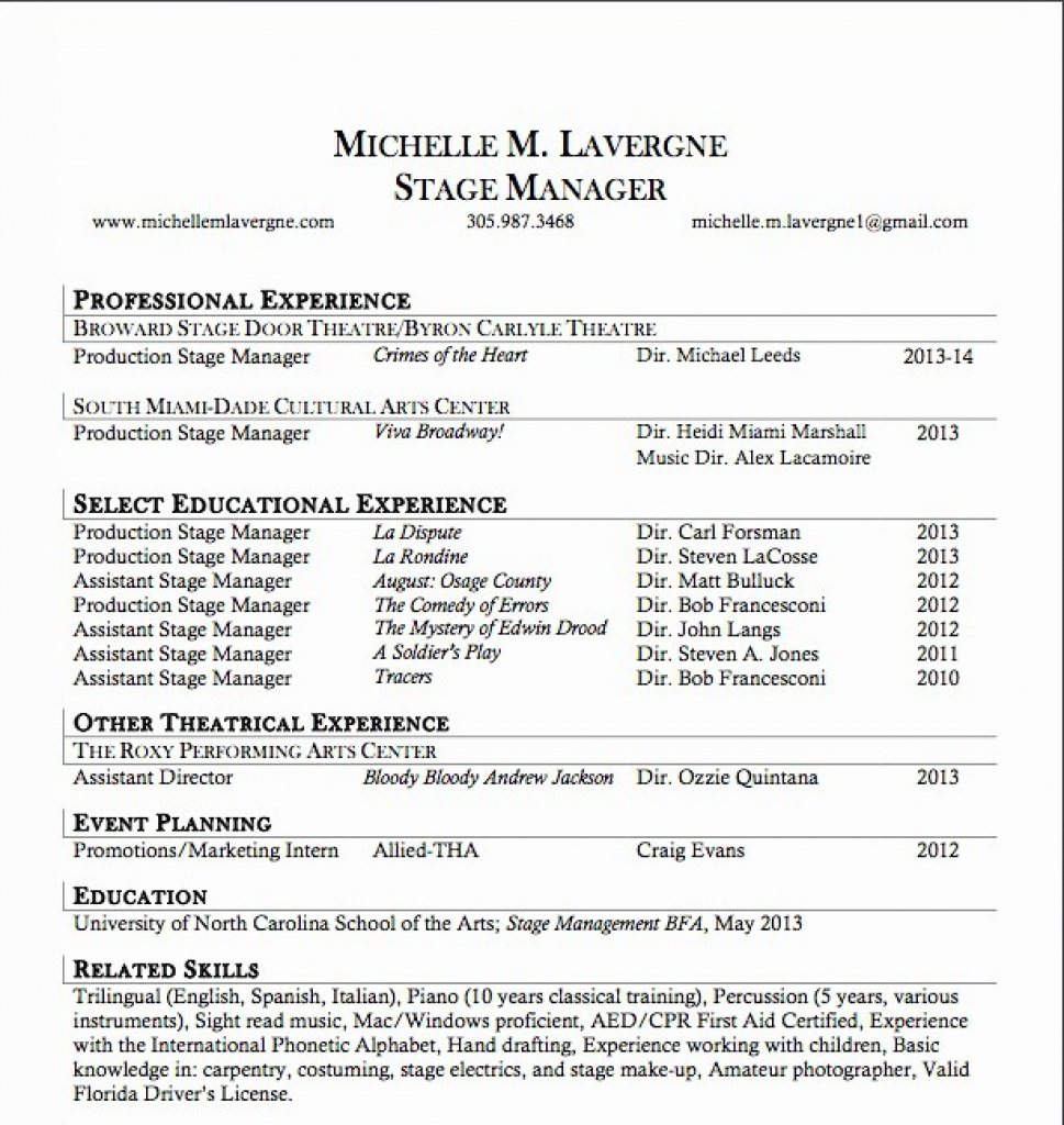 stage manager resume templates stage manager resume templates