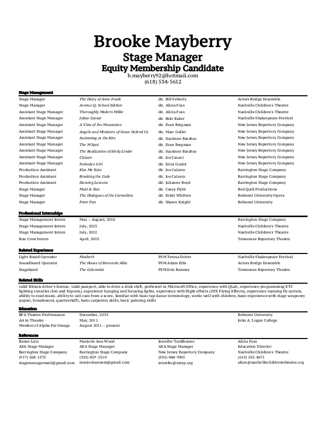 stage manager resume stage manager resume