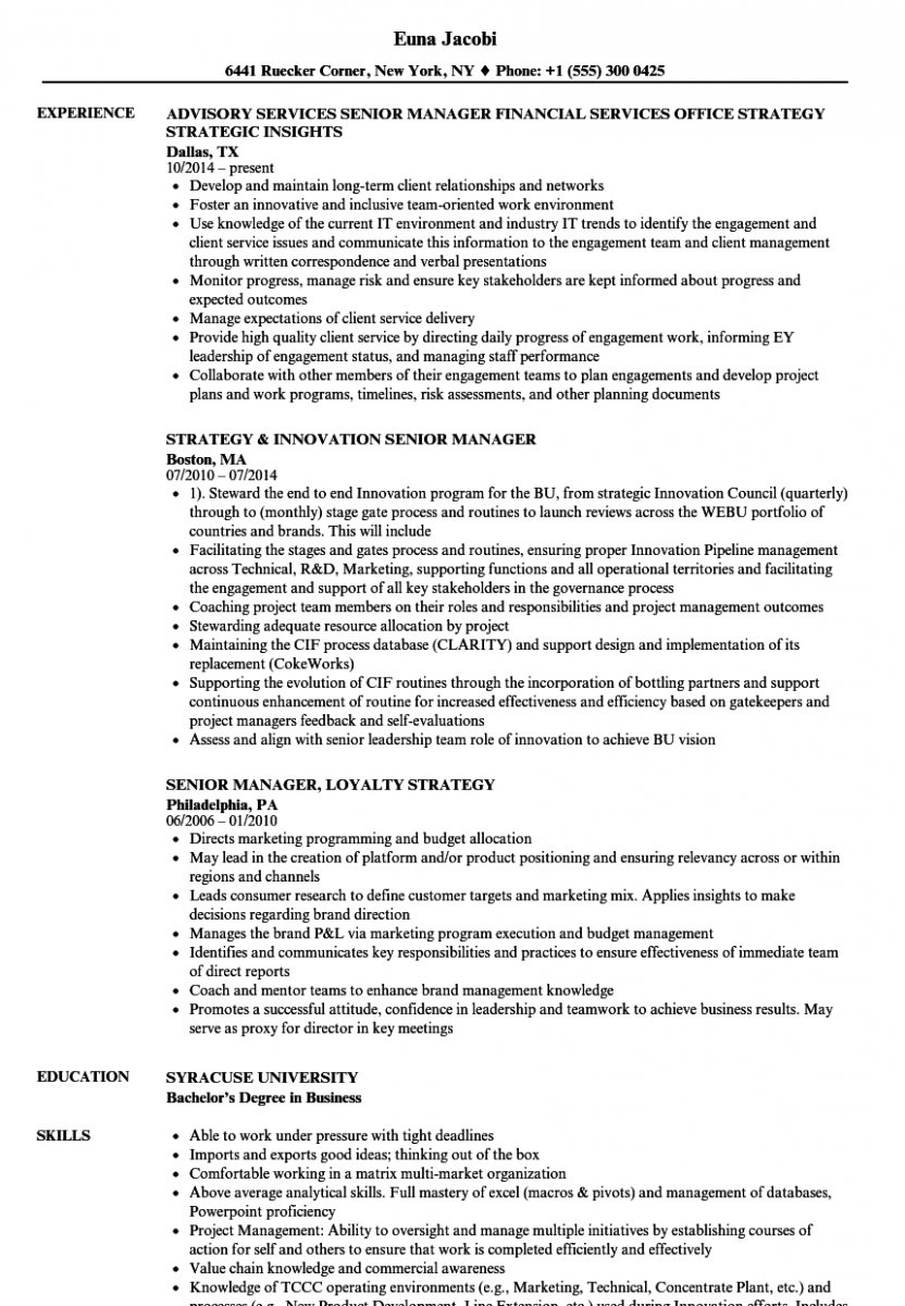 strategy manager senior manager resume sample strategy manager senior manager resume sample