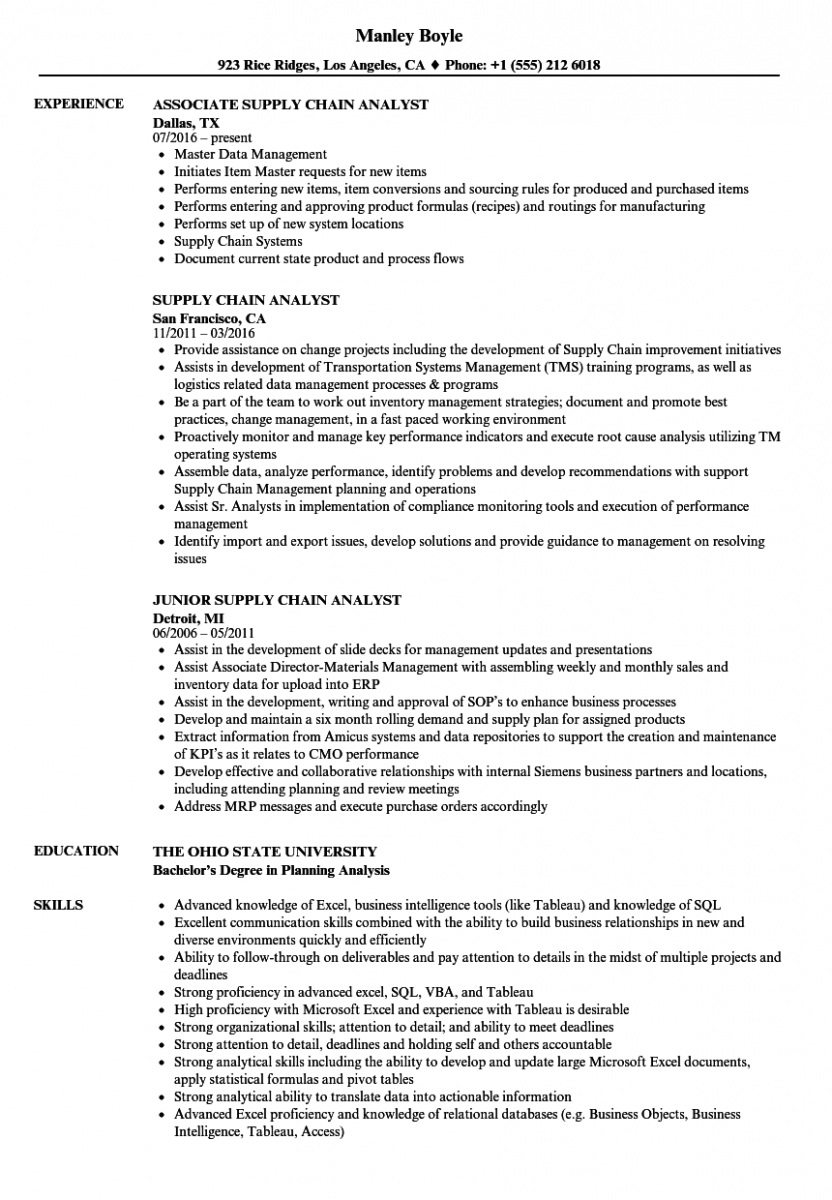 supply chain analyst resume sample supply chain analyst resume sample