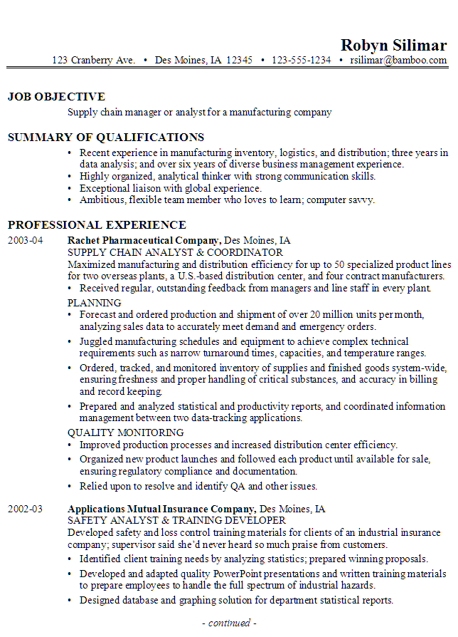 supply chain management resume sample supply chain management resume sample