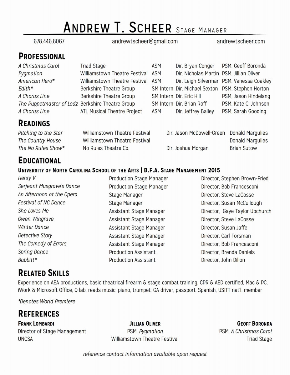 templates of stage manager resume templates of stage manager resume