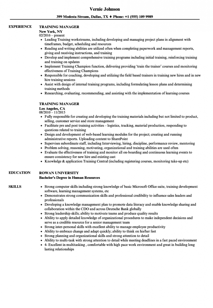 training manager resume sample training manager resume sample