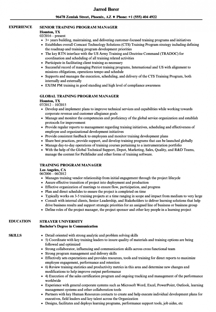 training program manager resume sample training program manager resume sample