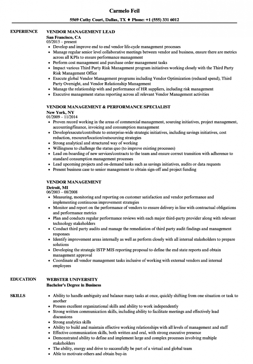 vendor management resume sample vendor management resume sample