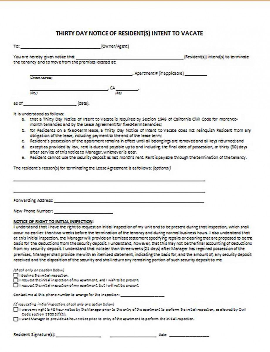 30 Day Notice of Resident 30 Day Notice of Resident