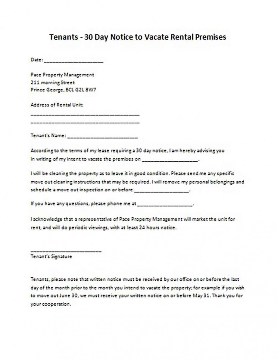 30 Day Notice to Vacate Rental Premises 30 Day Notice to Vacate Rental Premises