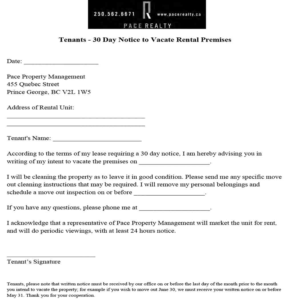 30 Day Notice to Vacate Rental Premises 1 30 Day Notice to Vacate Rental Premises 1