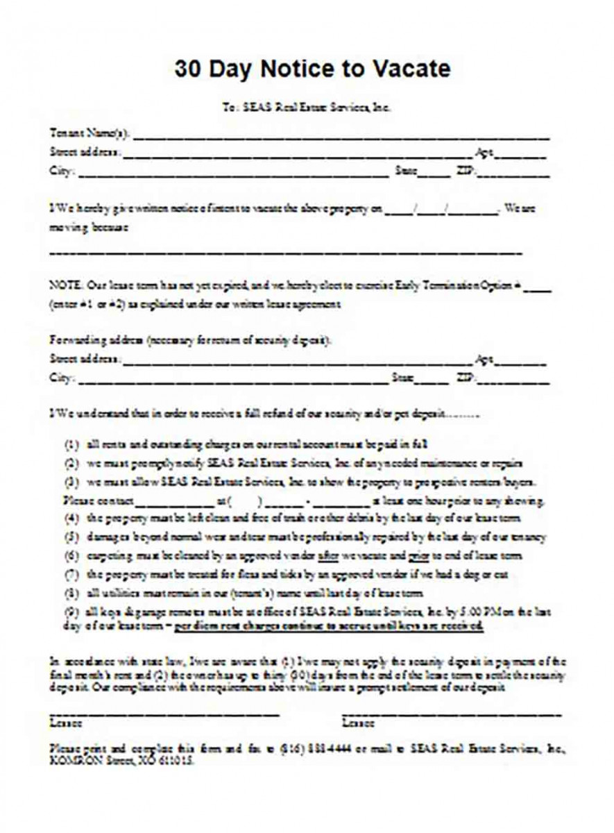 30 Day Real Estate Notice to Vacate 30 Day Real Estate Notice to Vacate