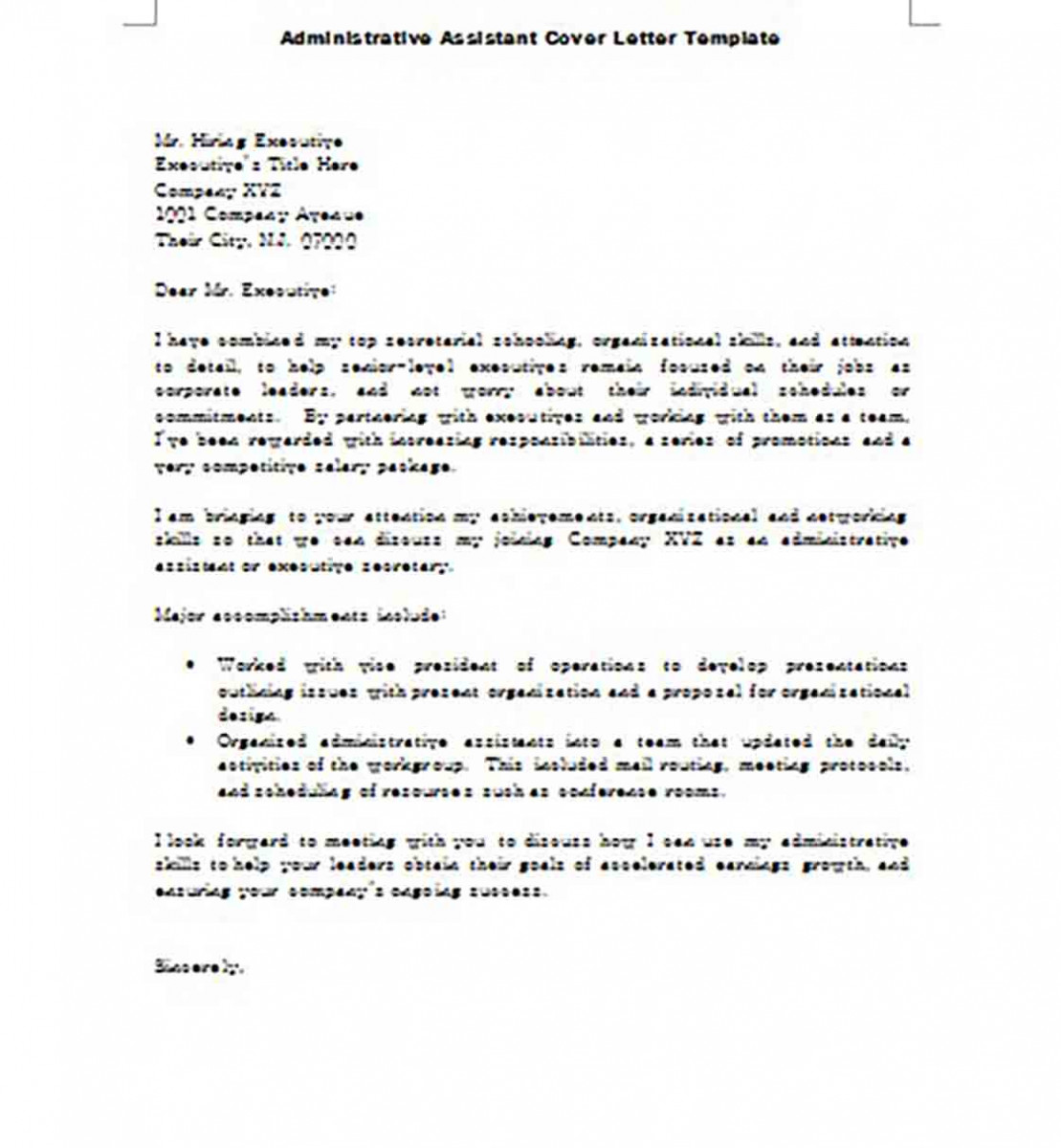 Administrative Assistant Resume Cover Letter Administrative Assistant Resume Cover Letter