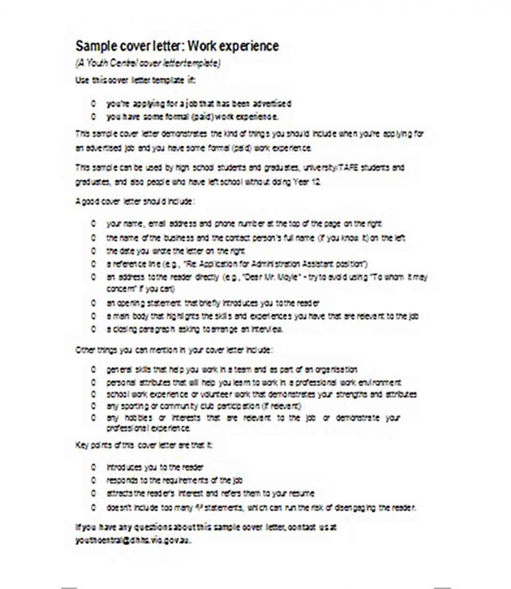 Administrative Assistant Work Experience Cover Letter Administrative Assistant Work Experience Cover Letter