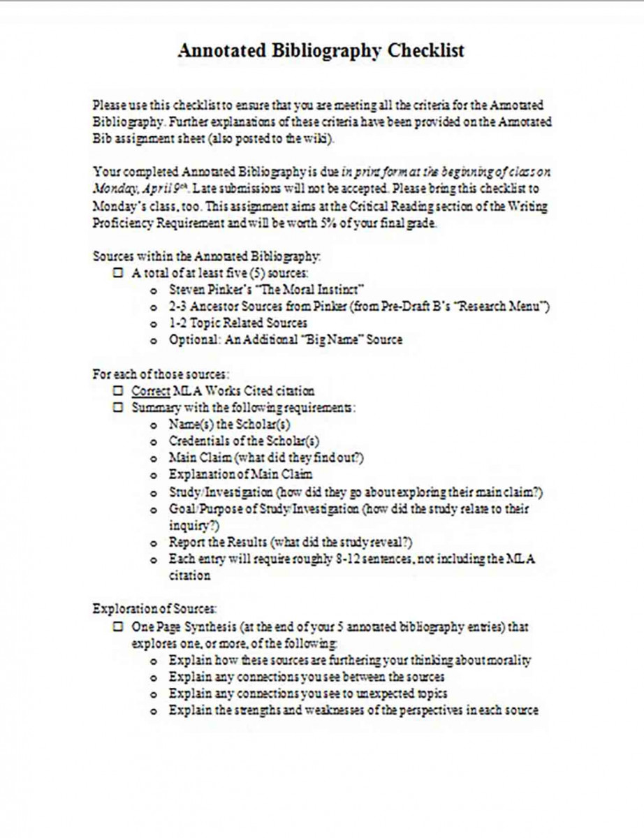 Annotated Bibliography Checklist Format Annotated Bibliography Checklist Format