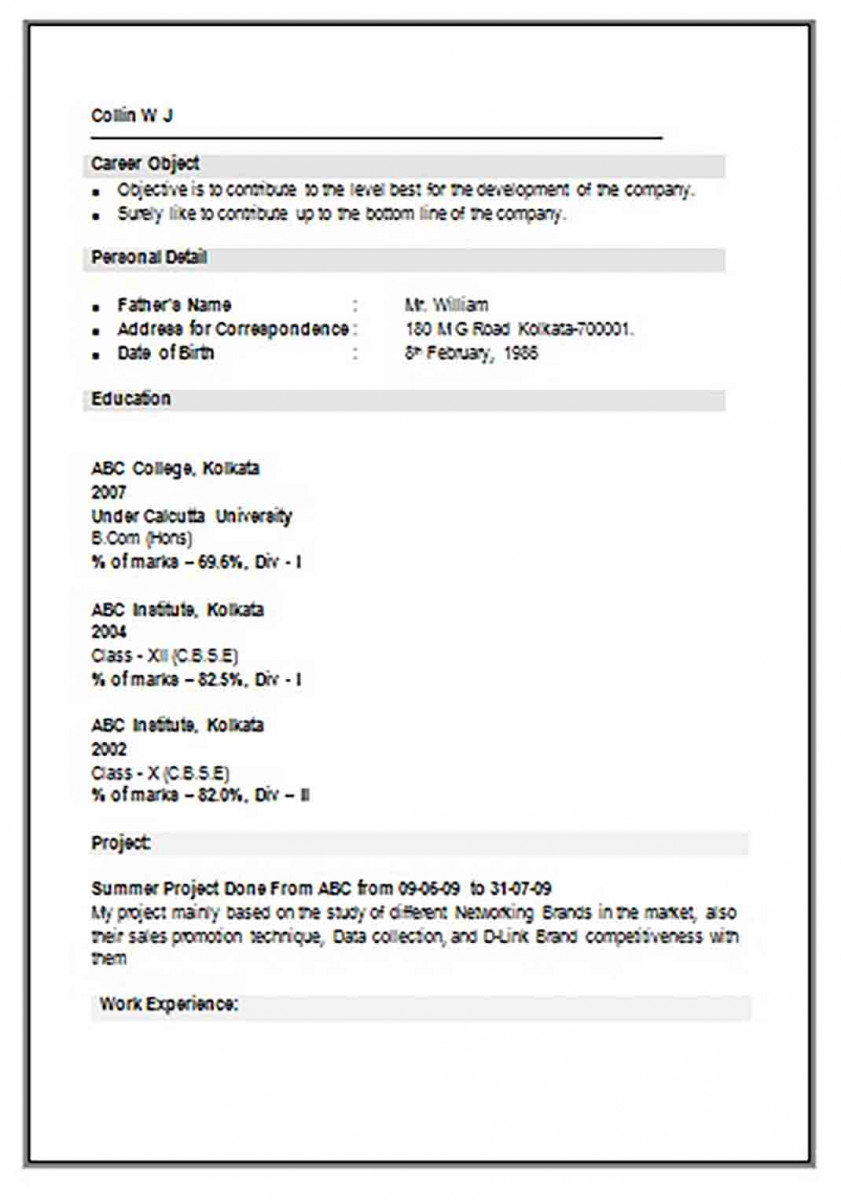 B Com Resume Sample B Com Resume Sample