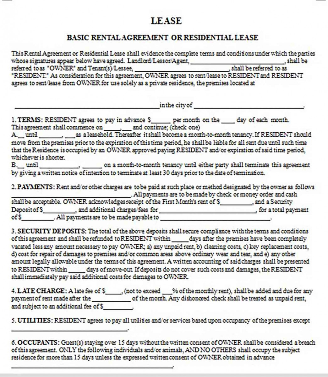 Basic Lease Rental Agreement Basic Lease Rental Agreement