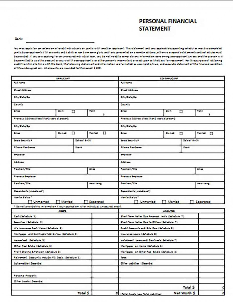 Basic Personal Financial Statement Form Basic Personal Financial Statement Form
