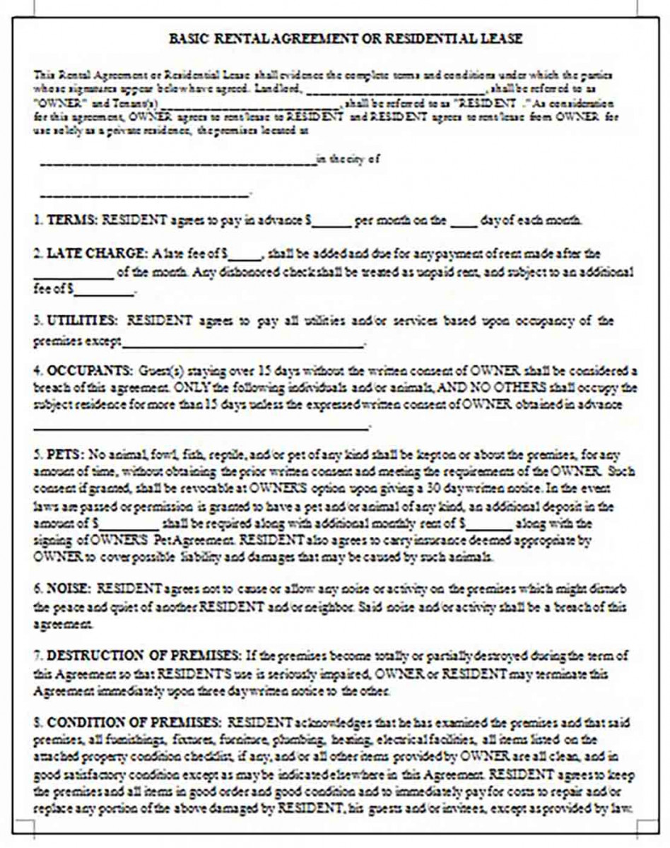 Basic Rental Agreement or Residential Lease Basic Rental Agreement or Residential Lease