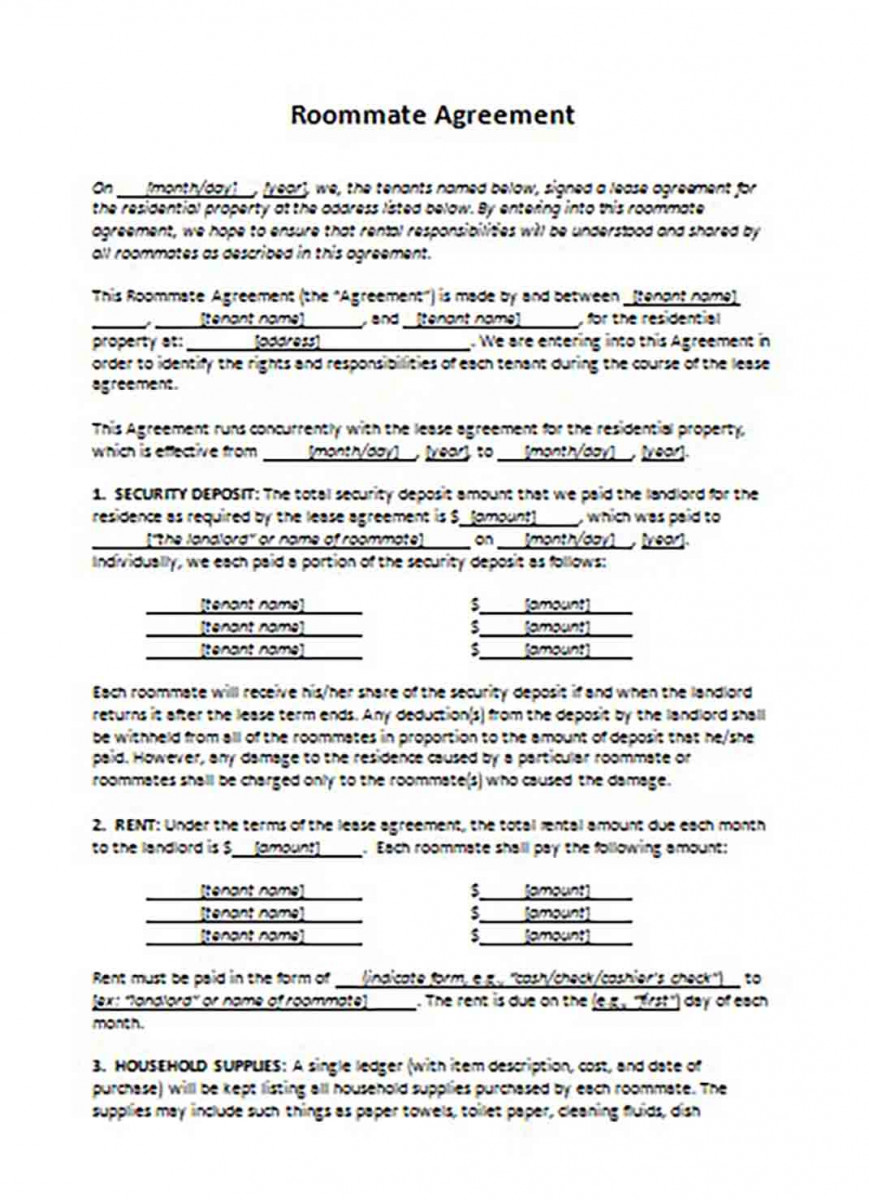 Basic Roommate Agreement templates 1 Basic Roommate Agreement templates 1