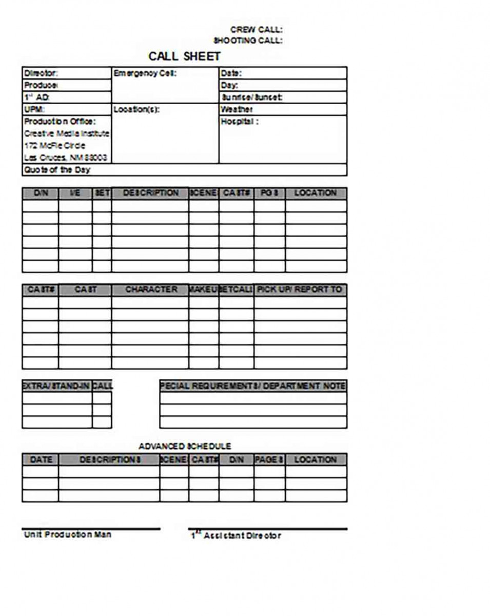 Blank Call Sheet templates Excel Blank Call Sheet templates Excel