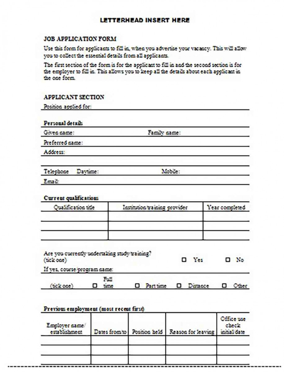 Blank Generic Job Application Form Blank Generic Job Application Form