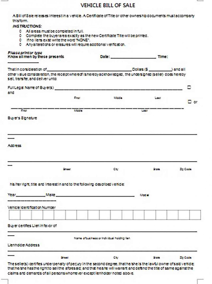 Blank Motorcycle Bill of Sale Blank Motorcycle Bill of Sale