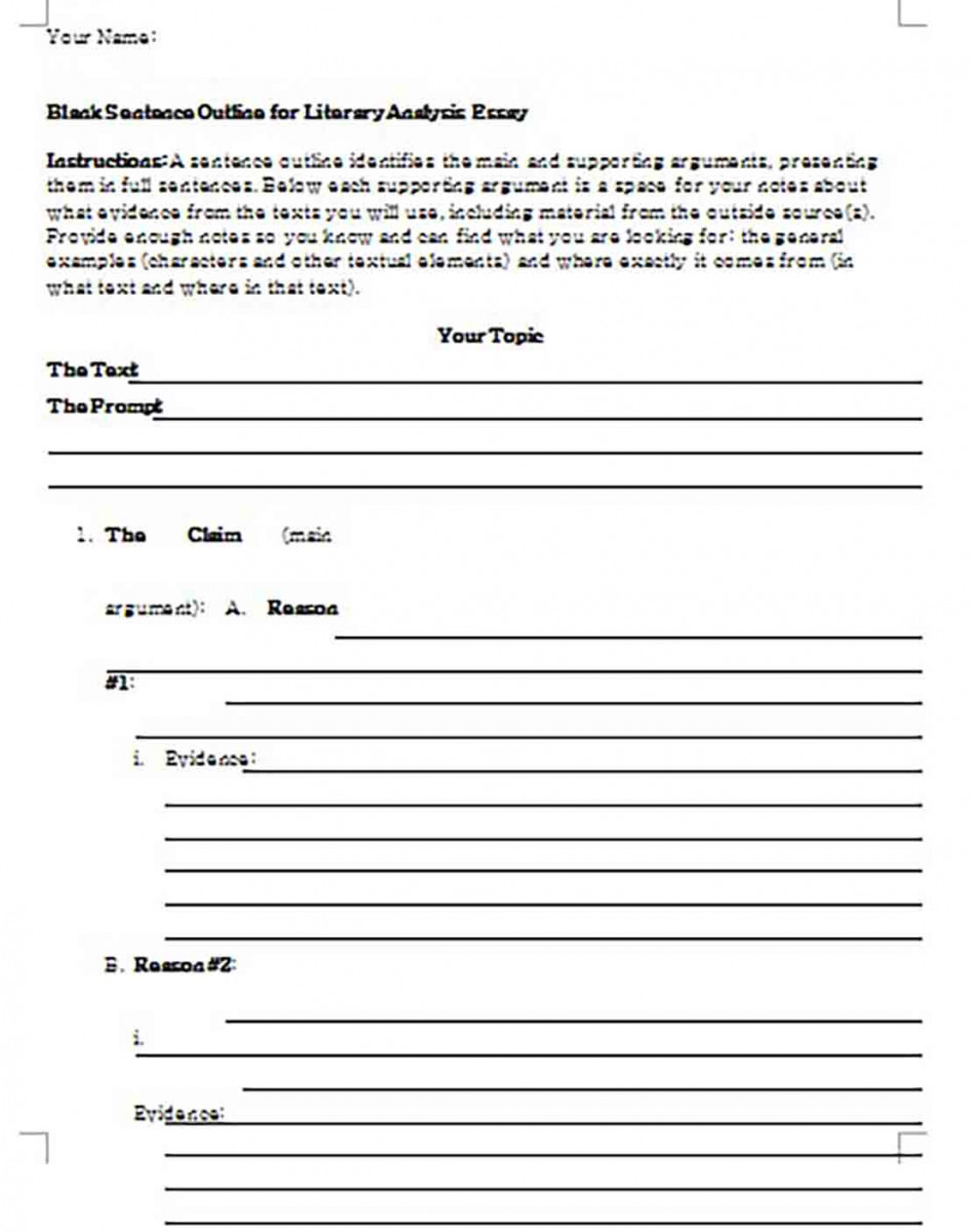 Blank Sentence Outline for Literary Analysis Essay Blank Sentence Outline for Literary Analysis Essay