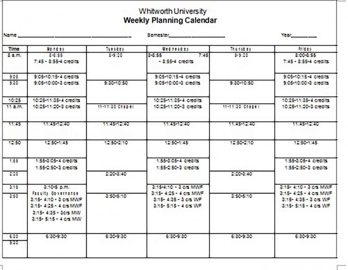 Blank Weekly Planning Calendar Blank Weekly Planning Calendar