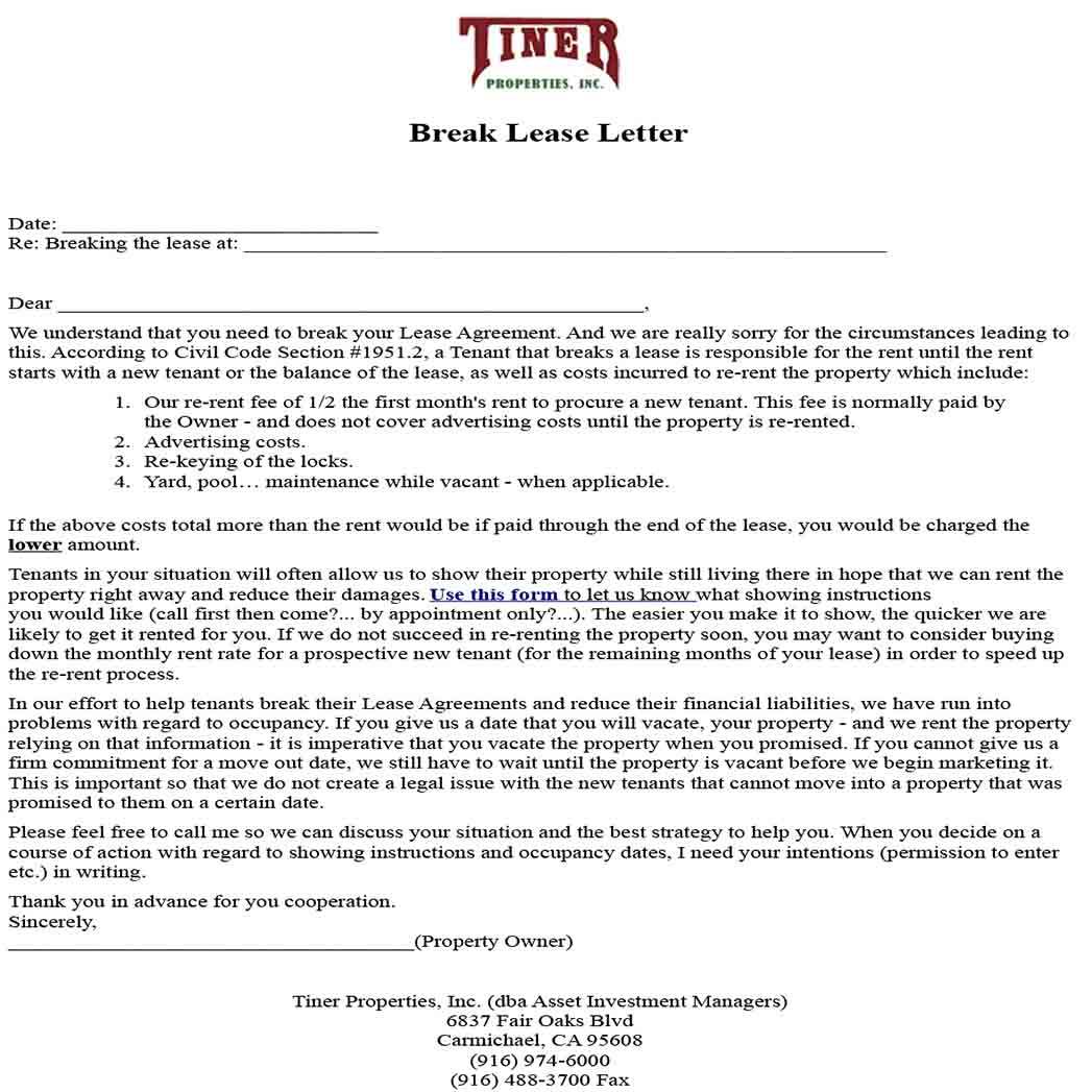 Break Lease Letter templates 1 Break Lease Letter templates 1
