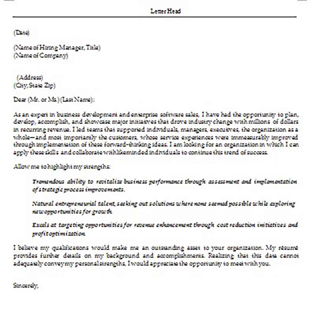 Business Development and Software Sales Cover Letter Business Development and Software Sales Cover Letter